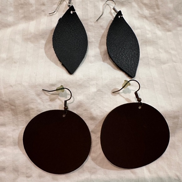 Handmade Jewelry - Elegant Black Leather Earrings Set